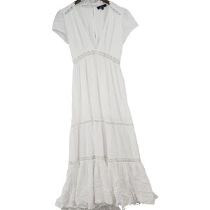 Elegant White Lace Trim Maxi Dress